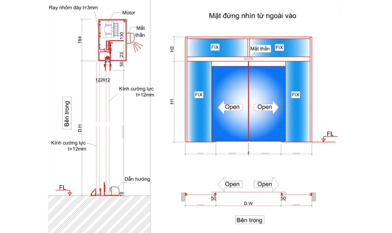 Hệ thống khung cửa trượt được làm từ hợp kinh nhôm cao cấp.