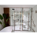 PHÒNG TẮM KHUNG INOX CHỮ T CỬA MỞ QUAY 2 CÁNH 1 VÁCH BẢN LỀ CHỮ NHẬT KẸP HÔNG