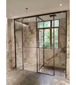 PHÒNG TẮM KHUNG INOX CHỮ T CỬA LÙA 1 CÁNH 2 PHÒNG