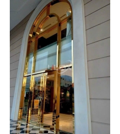 CỬA BẢN LỀ SÀN MỞ QUAY 2 CÁNH UỐN VÒM