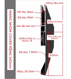 BỘ MÁNG NHÔM COVER BẢN 340 MM MÀU ĐEN MỜ